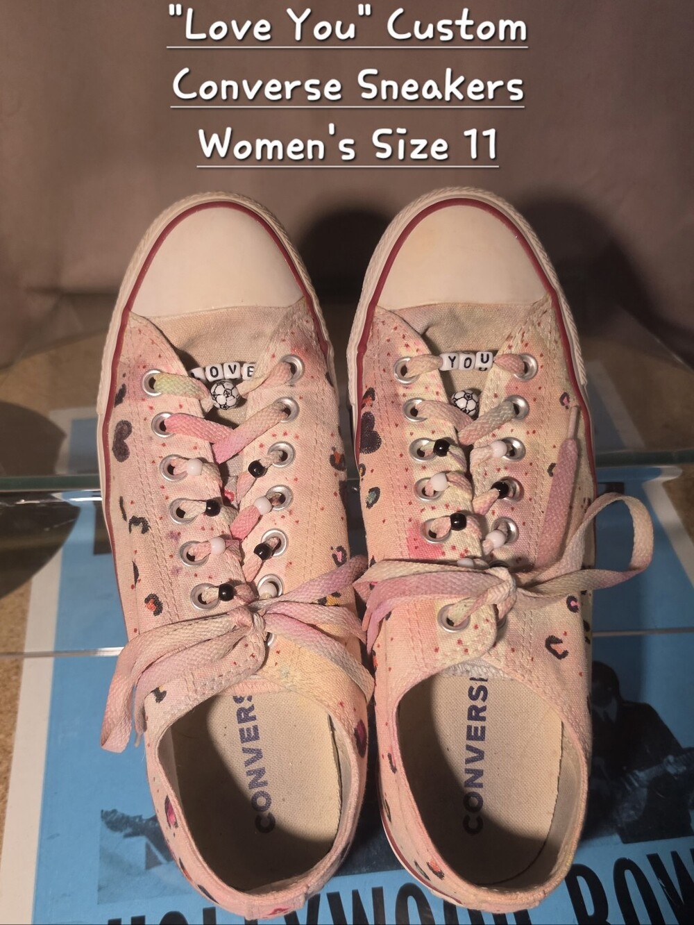 "Love You" Custom Converse Sneakers Women's Size 11